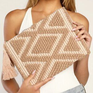 Lulus NWT Sunset Sail Beige Woven Clutch